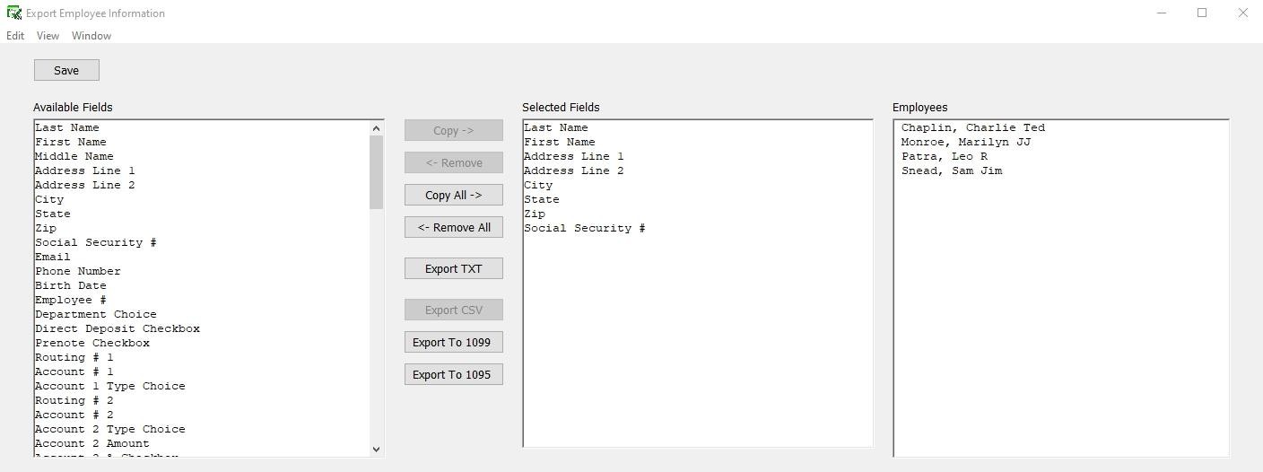 1099 Exporting Screen