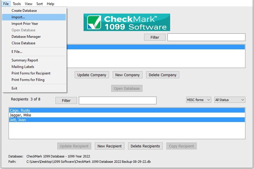 1099 Import from Payroll
