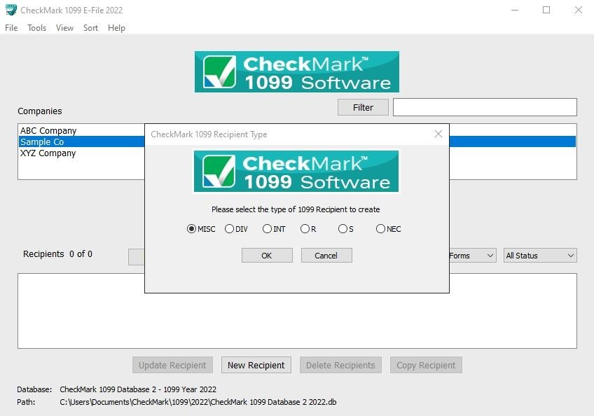 1099 New Recipients Screen