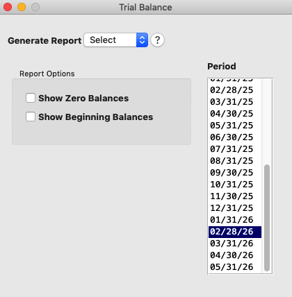 trial balance screen