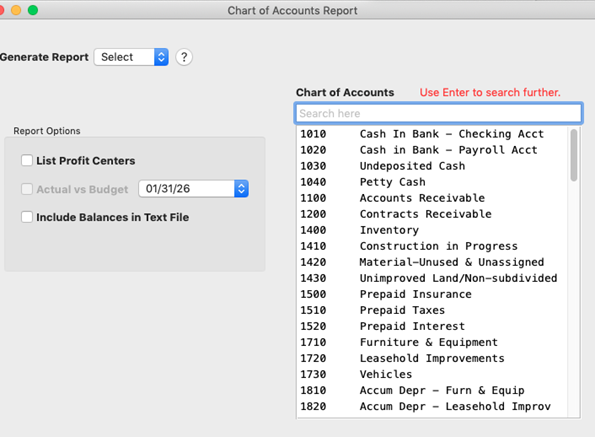 chart of accounts report
