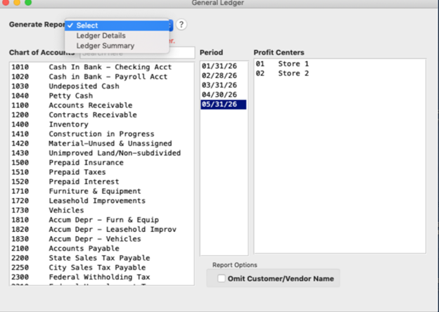 general ledger screen