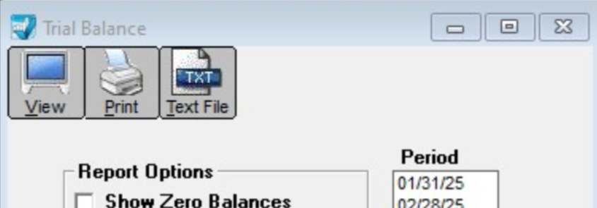 trial balance screen