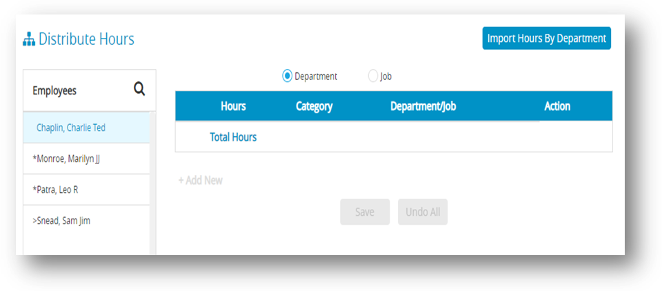 Distribute Hours Window in CheckMark Online Payroll