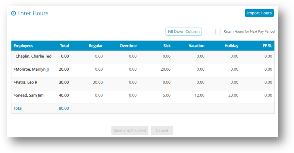 Enter Hours Window in CheckMark Online