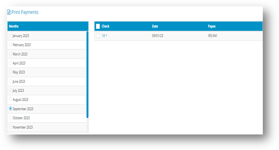 Print Payments Window in CheckMark Online Payroll