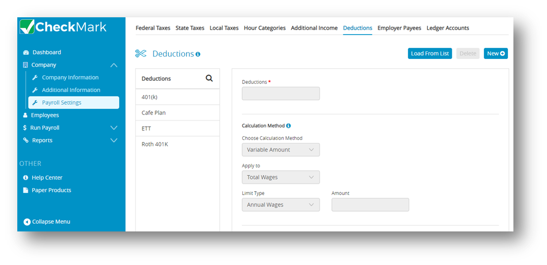 Setting up Deductions in CheckMark Online Payroll
