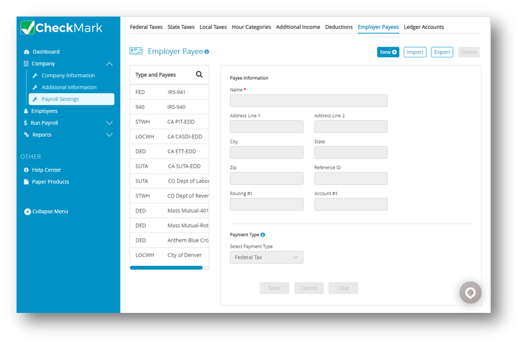 Setting up Employer Payees in CheckMark Online Payroll