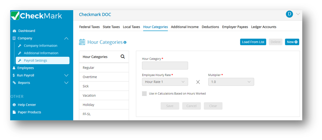 Setting up Hour Categories in CheckMark Online Payroll