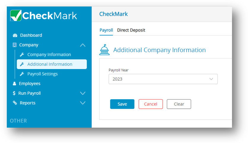 Select Payroll Year in CheckMark Online Payroll