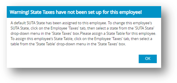 Warning if State tax is not set