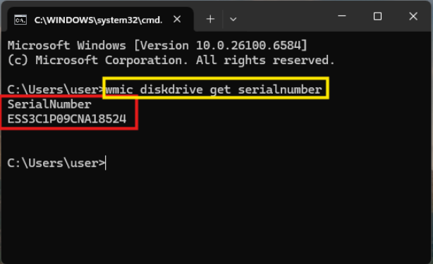 wmic diskdrive get serialnumber 