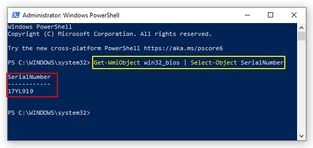 Serial number in windows PowerShell